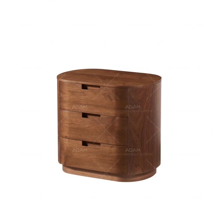 Walnut Veneer Bedside Table With 3 Drawers