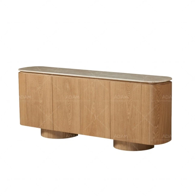 Travertine Marble Oak Veneer Cabinet